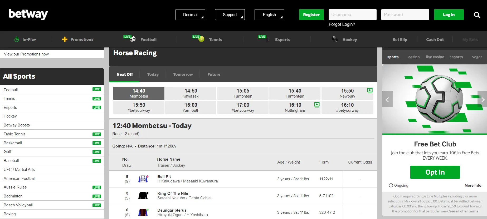 Betway horse race